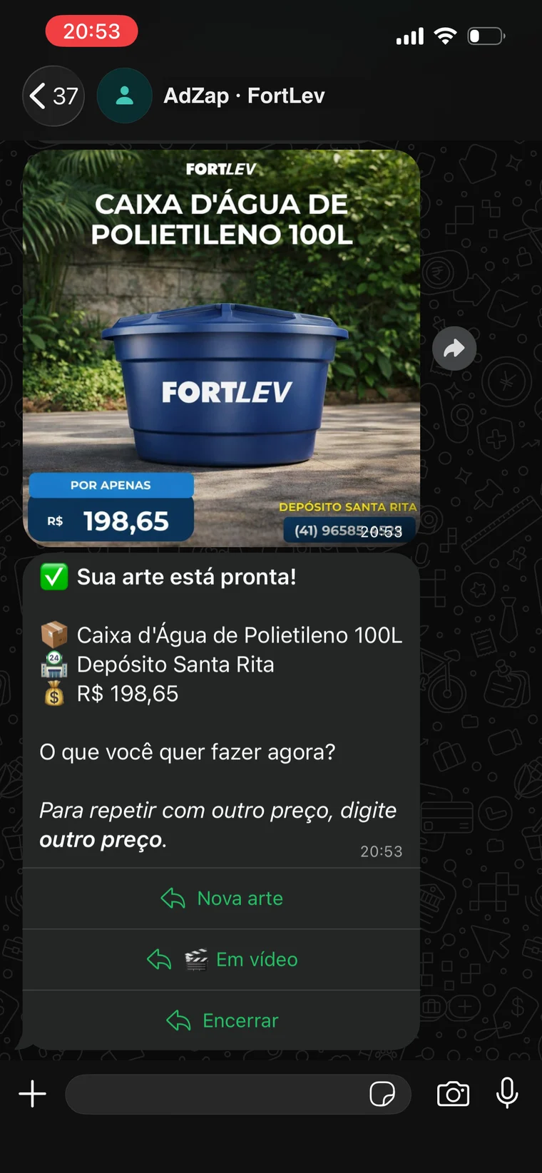 Menu final: nova arte, versão em vídeo ou outro preço