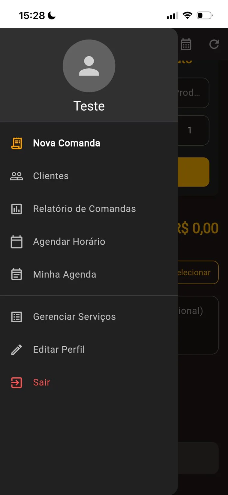 Os módulos do barbeiro: comanda, clientes, agenda, serviços