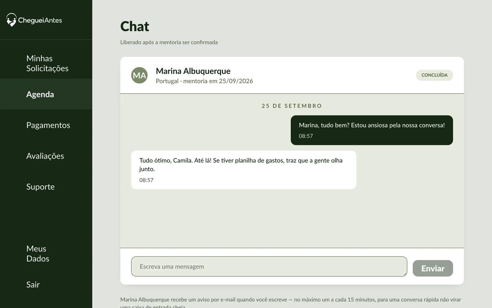 O chat abre com o pagamento: uma conversa por mentoria