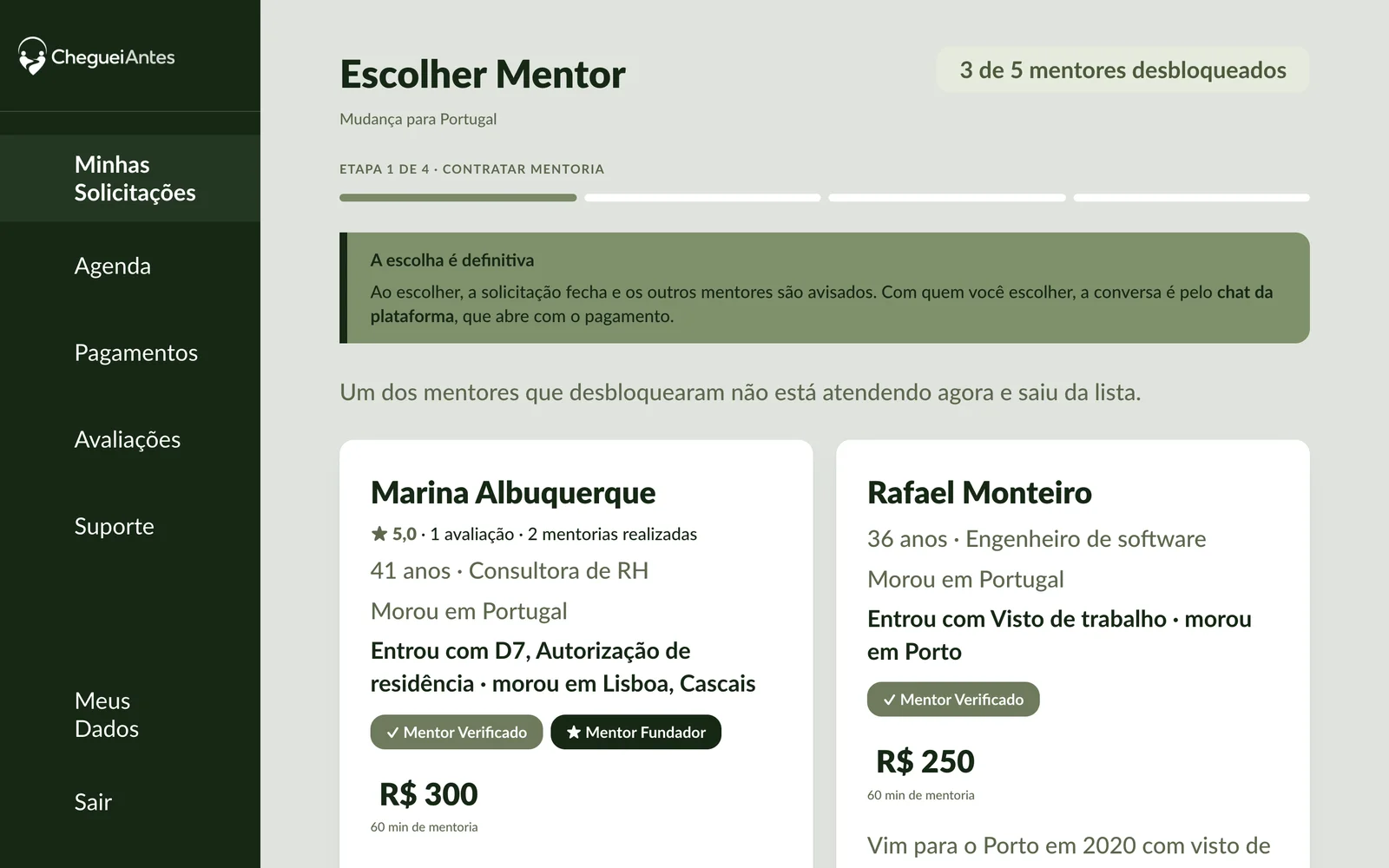 Escolher o mentor: experiência no país, visto, preço e avaliações lado a lado