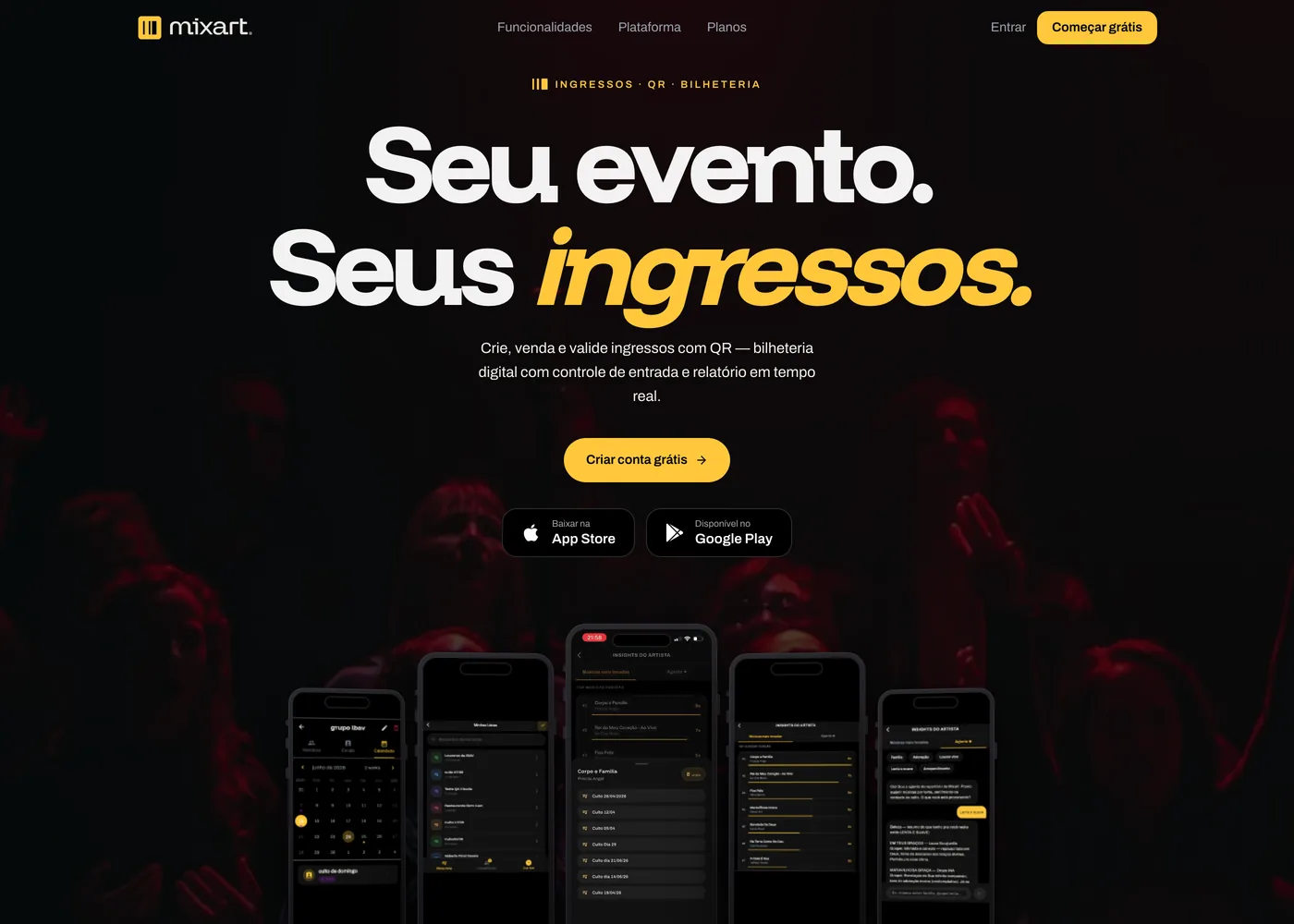 Página da ferramenta Ingressos