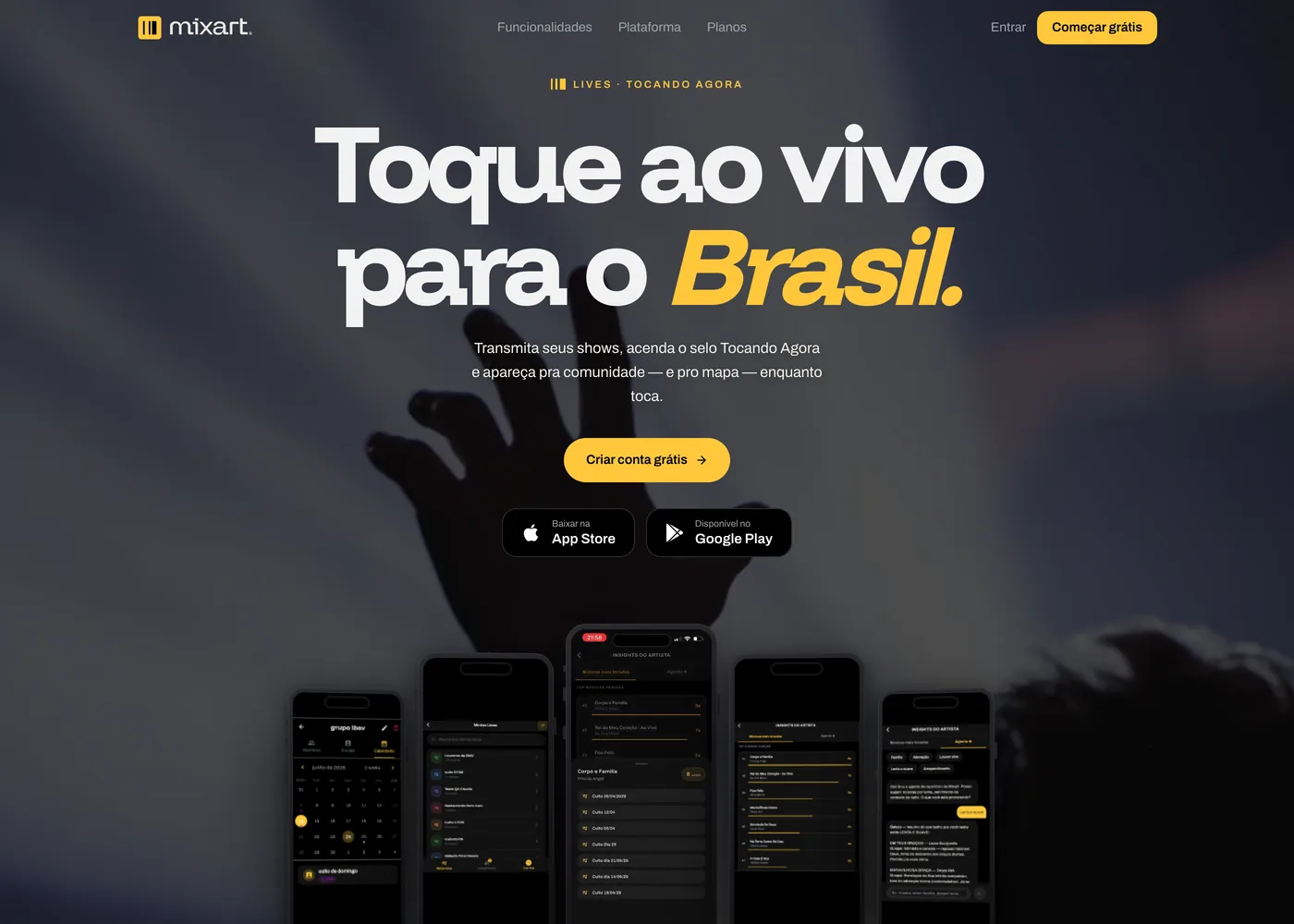 Página da ferramenta Lives