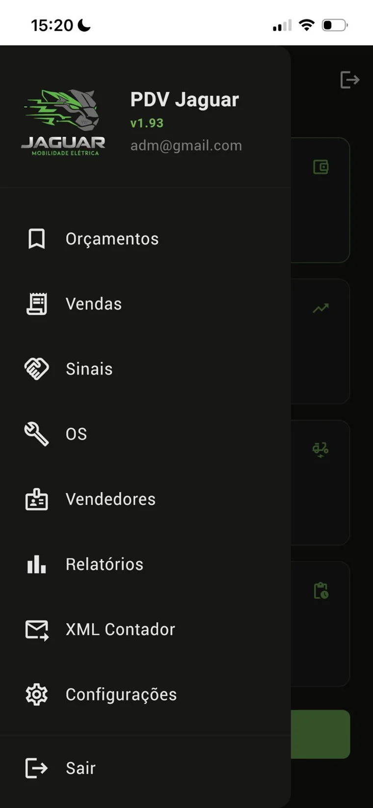 Os módulos: orçamentos, vendas, sinais, OS, vendedores, XML pro contador