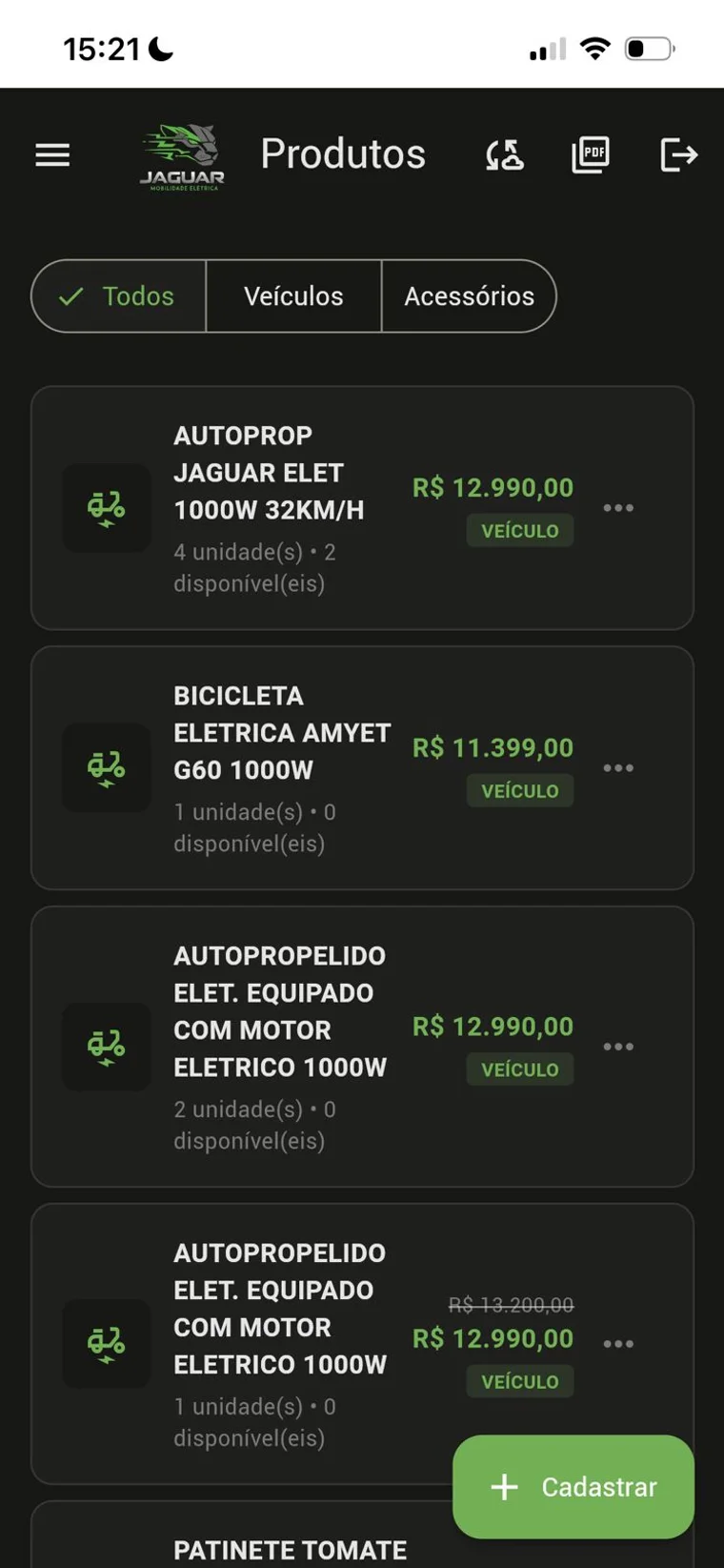 Produtos com preço e disponibilidade por unidade