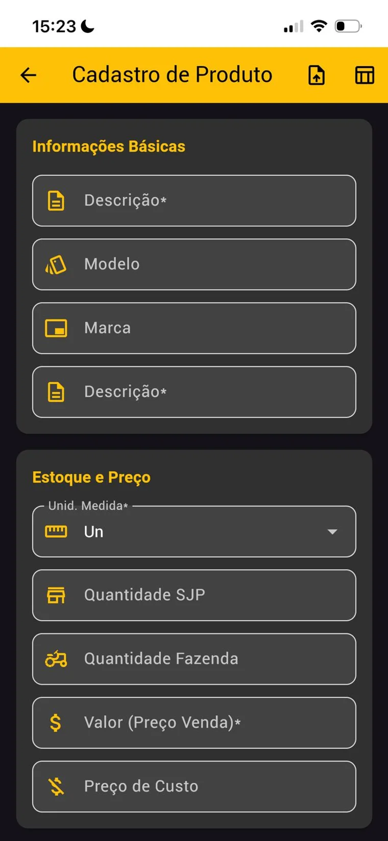 Cadastro de produto com quantidade em cada uma das duas lojas