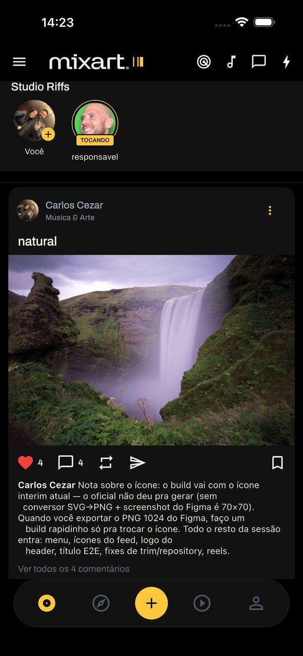 Feed mixart com Stories Studio Riffs e posts de artistas